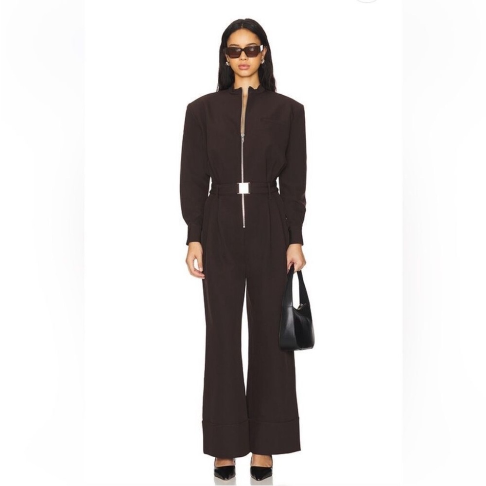 NWT SER.O.YA Vera Heavy Crepe Jumpsuit Wide Leg Ash Brown Revolve Size Small